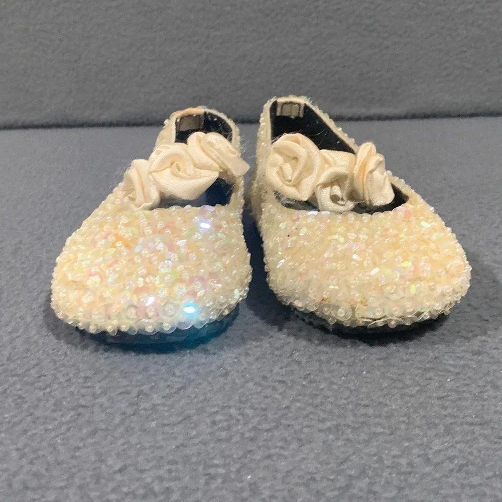 Costal Projections Baby Girl Size 4 Iridescent Sequin Rosette‎ Mary Jane Flats